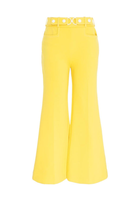 Zimmermann High Tide Kick Flare | Yellow, Stretch Fabric, White Stitching, Crop