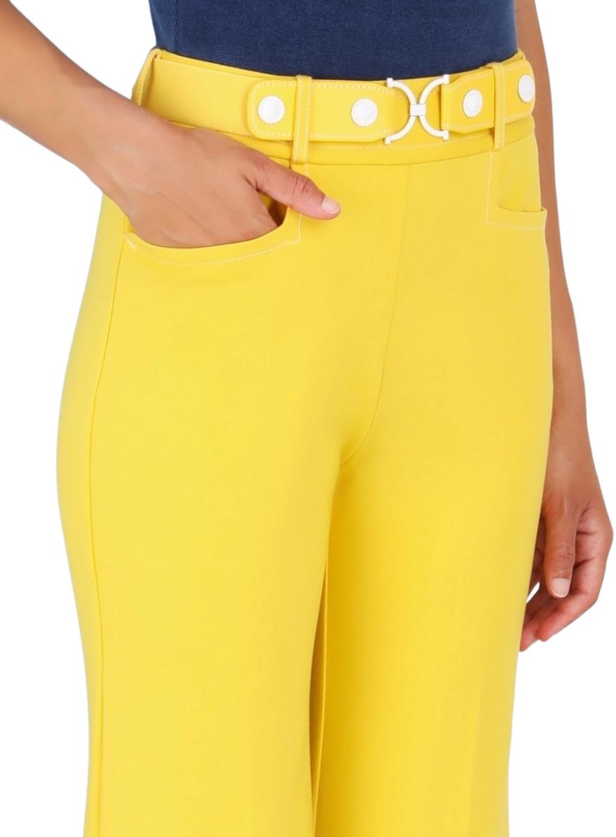 Zimmermann High Tide Kick Flare | Yellow, Stretch Fabric, White Stitching, Crop