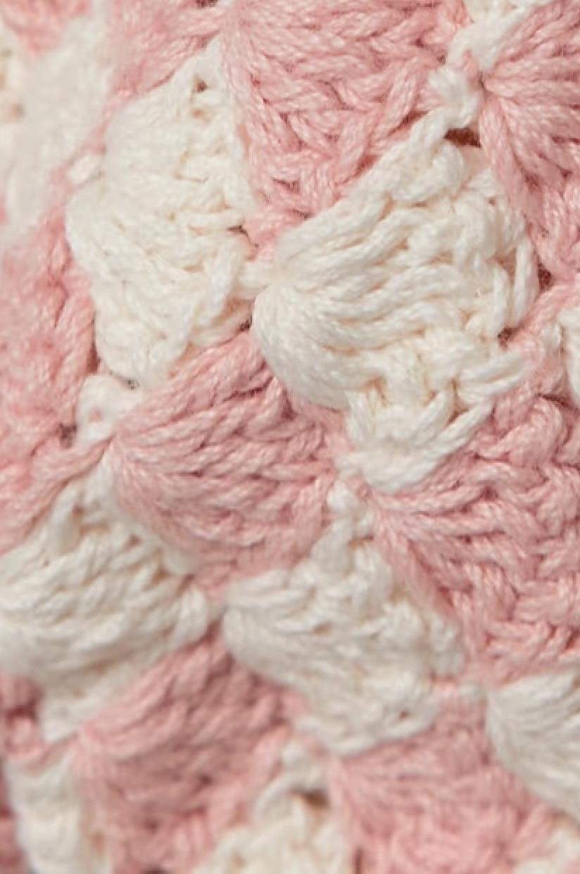 Zimmermann Clover Crochet Triangle Bikini | Pink White, Ruffle Shoulders, Tie