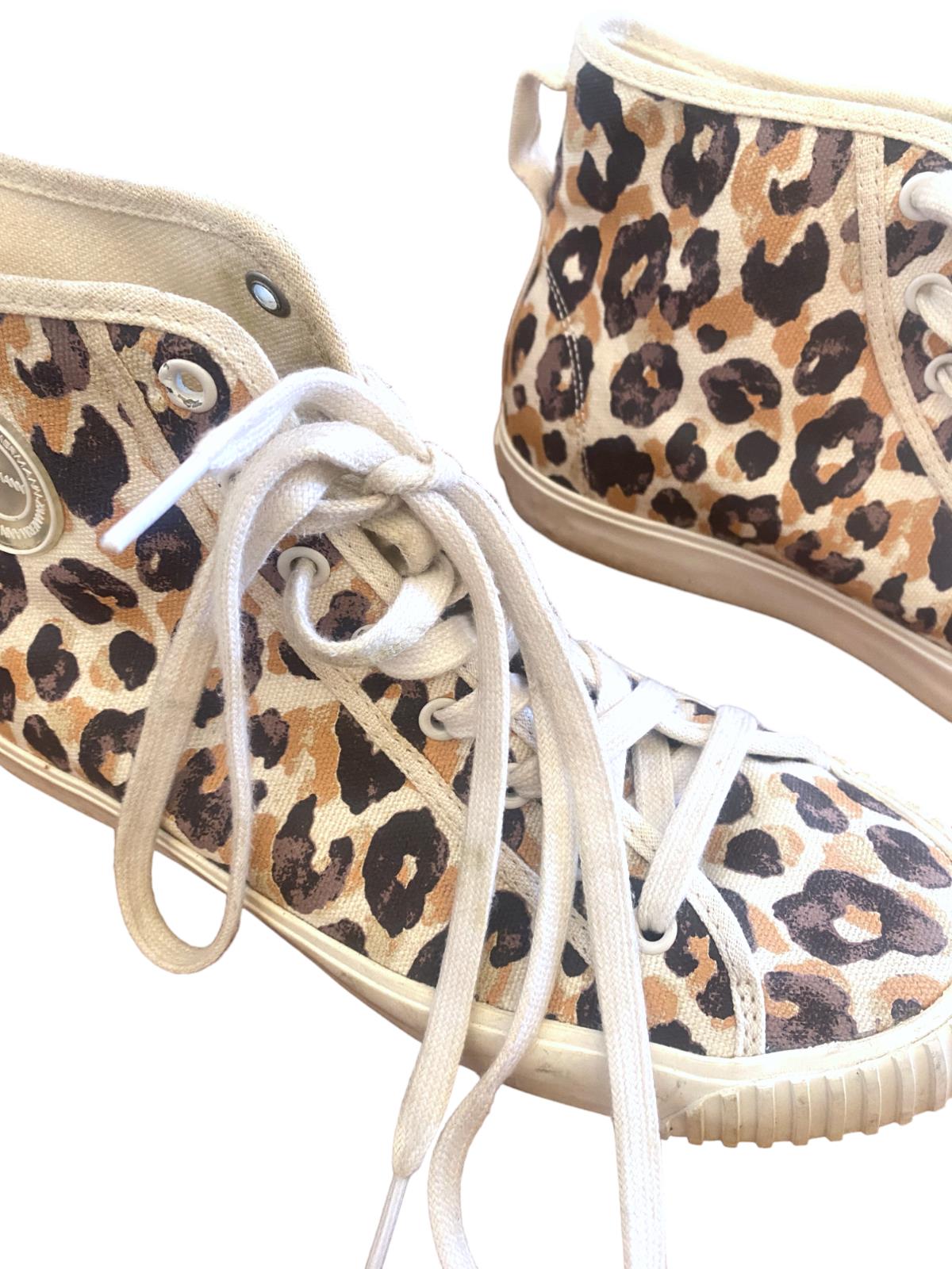 Zimmermann Canvas Leopard Print Trainers | High Top Sneakers, Sz 41, White/Beige