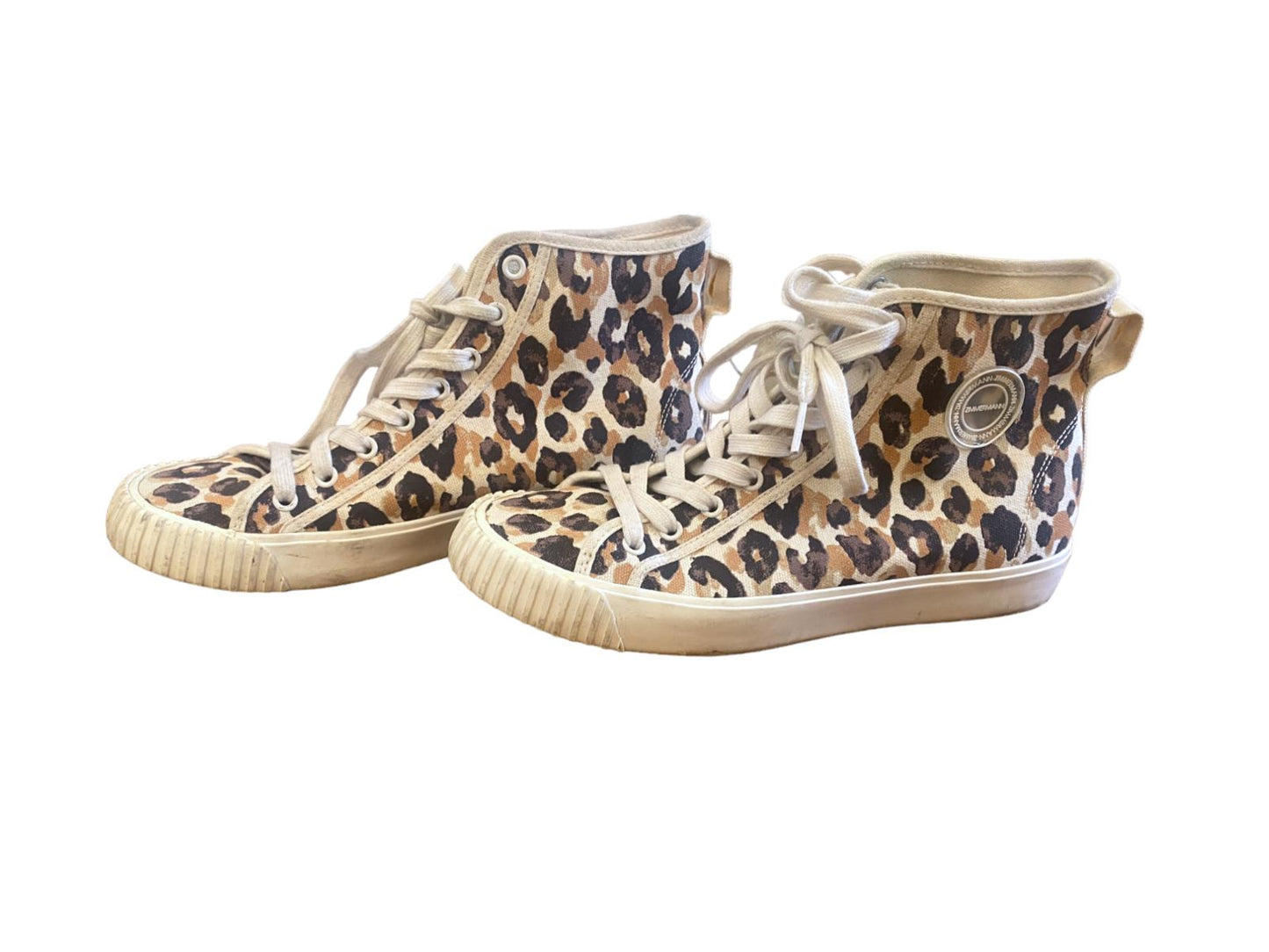Zimmermann Canvas Leopard Print Trainers | High Top Sneakers, Sz 41, White/Beige