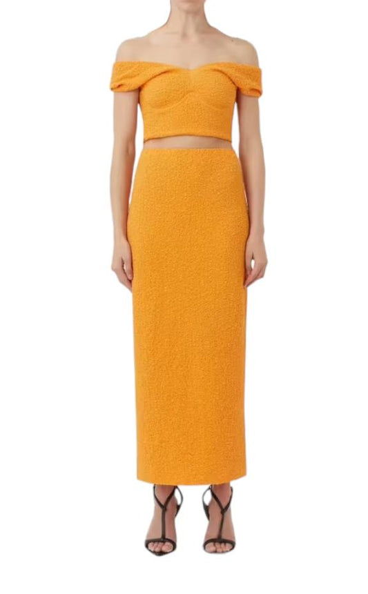 CAMILLA AND MARC Toledo skirt | Orange, Straight Fit, Stretch, Slit, Textured