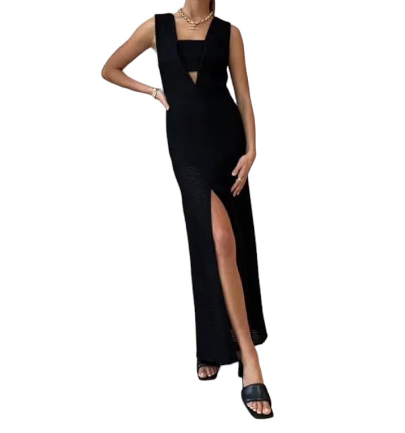 CAMILLA AND MARC Adrien Dress | Black, Textured, Cutout, Slit, V Neck