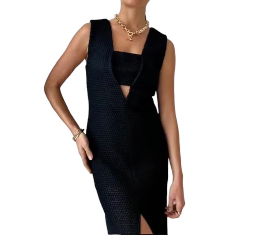 CAMILLA AND MARC Adrien Dress | Black, Textured, Cutout, Slit, V Neck