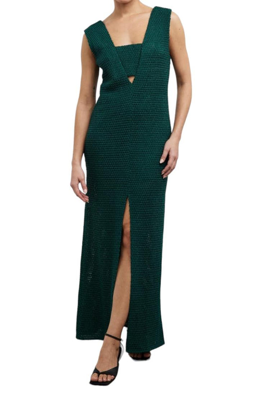 CAMILLA AND MARC Adrien Dress | Green, Textured, Cutout, Slit, V Neck