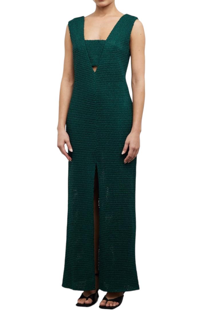 CAMILLA AND MARC Adrien Dress | Green, Textured, Cutout, Slit, V Neck