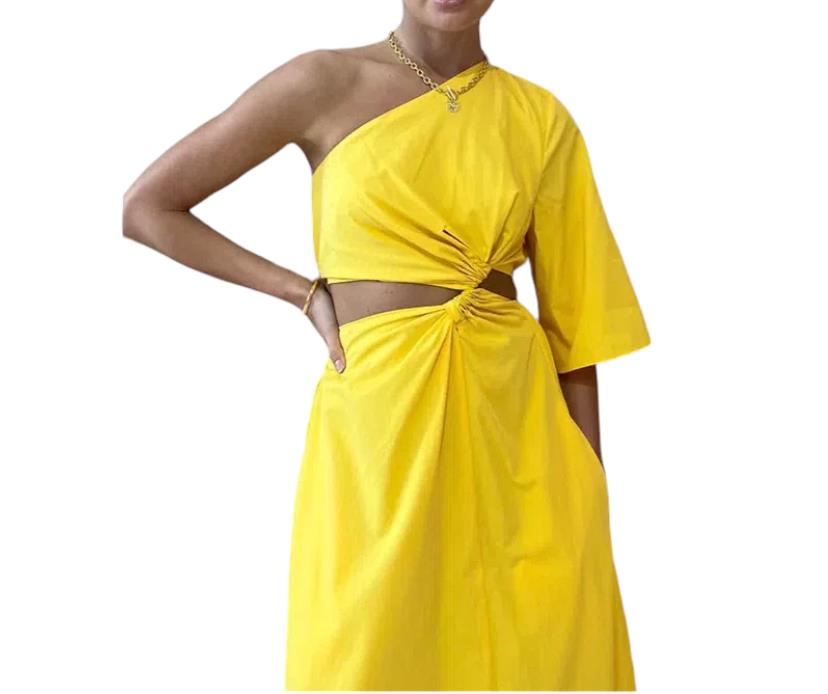 CAMILLA AND MARC Wally Dress |Yellow, Poplin Cotton, Maxi, Cutout, One Shoulder