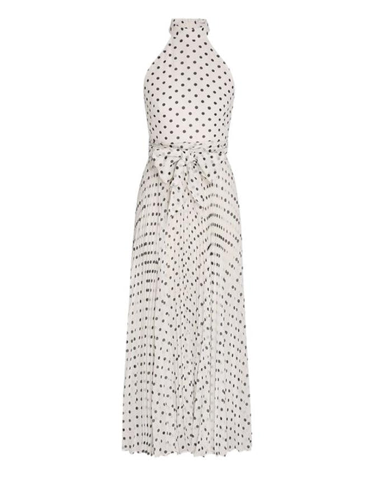 Zimmermann Sunray Picnic Dress | White/Black Polka Dots, Pleated, Tie Belt, Midi