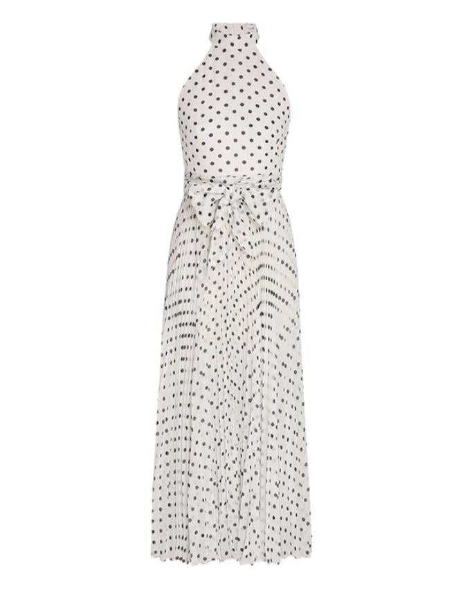 Zimmermann Sunray Picnic Dress | White/Black Polka Dots, Pleated, Tie Belt, Midi