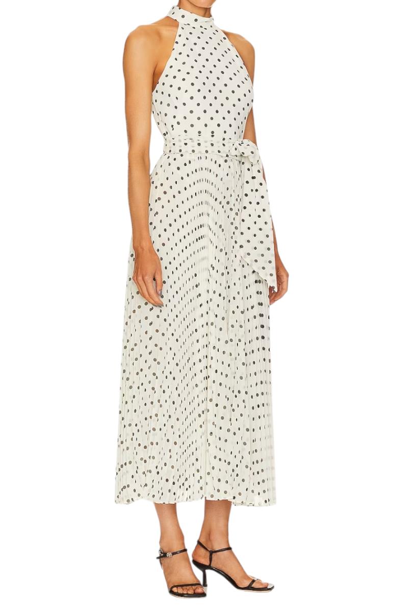 Zimmermann Sunray Picnic Dress | White/Black Polka Dots, Pleated, Tie Belt, Midi