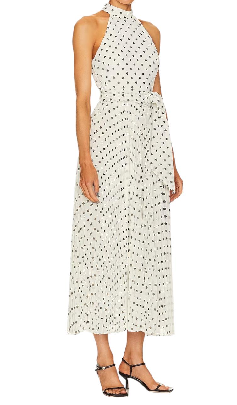 Zimmermann Sunray Picnic Dress | White/Black Polka Dots, Pleated, Tie Belt, Midi