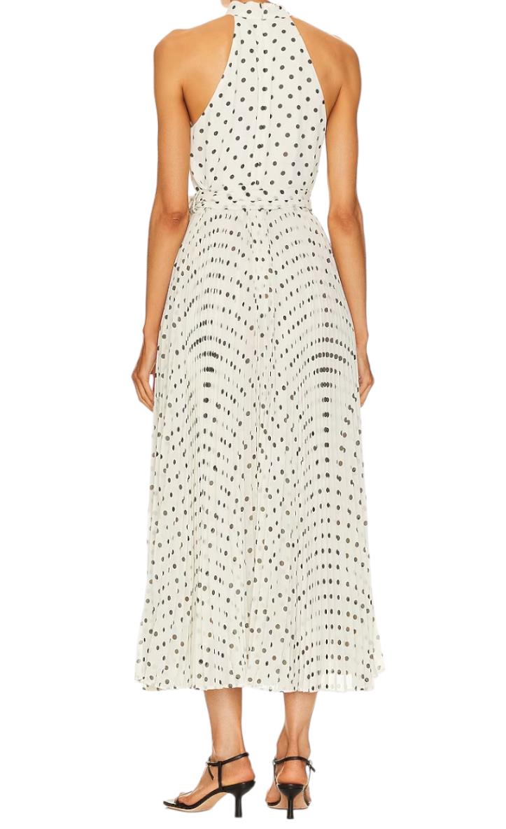 Zimmermann Sunray Picnic Dress | White/Black Polka Dots, Pleated, Tie Belt, Midi