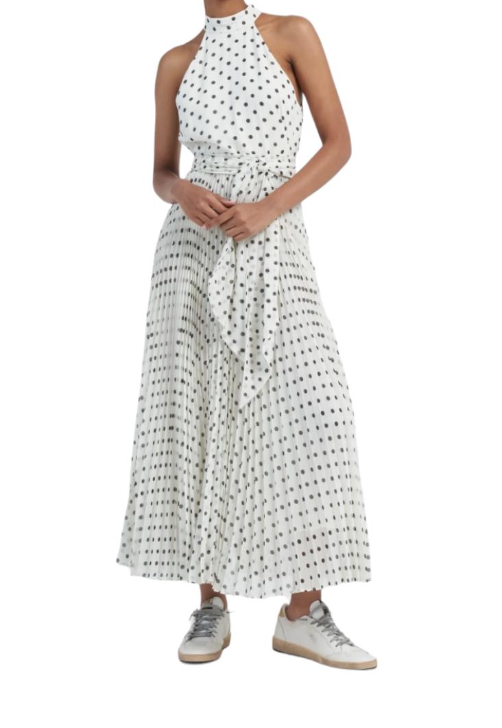Zimmermann Sunray Picnic Dress | White/Black Polka Dots, Pleated, Tie Belt, Midi