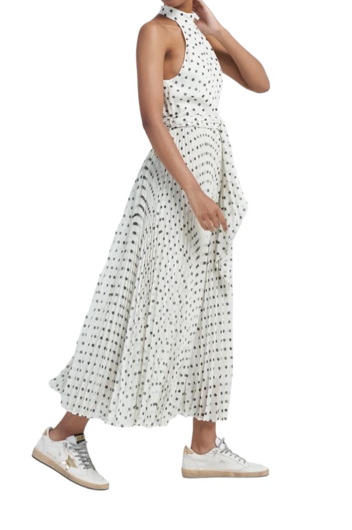 Zimmermann Sunray Picnic Dress | White/Black Polka Dots, Pleated, Tie Belt, Midi