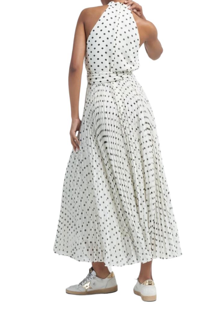 Zimmermann Sunray Picnic Dress | White/Black Polka Dots, Pleated, Tie Belt, Midi