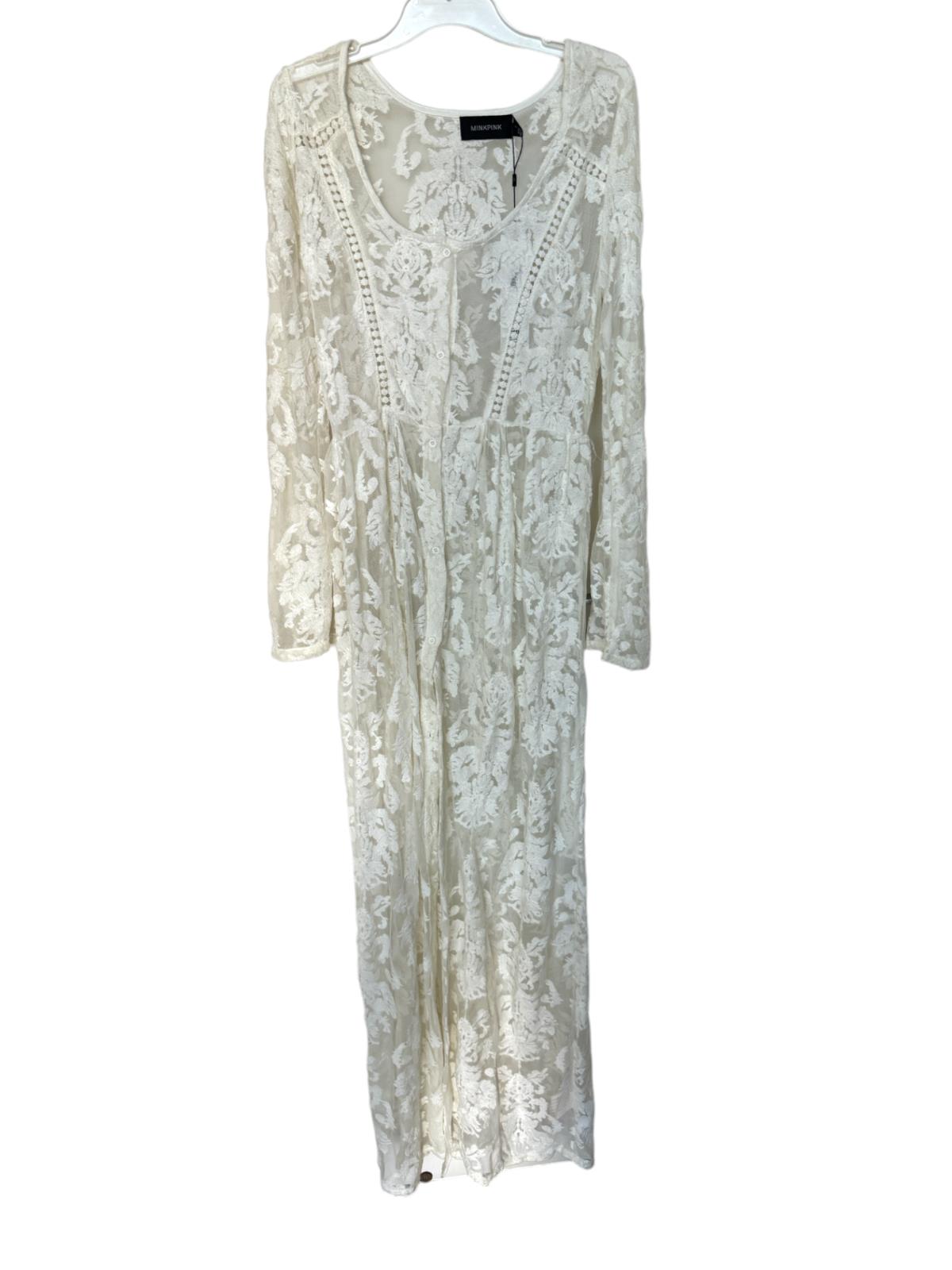 MINKPINK Lace Maxi Dress/Jacket | Button Down, White, Maxi, Long Sleeve, Sz M