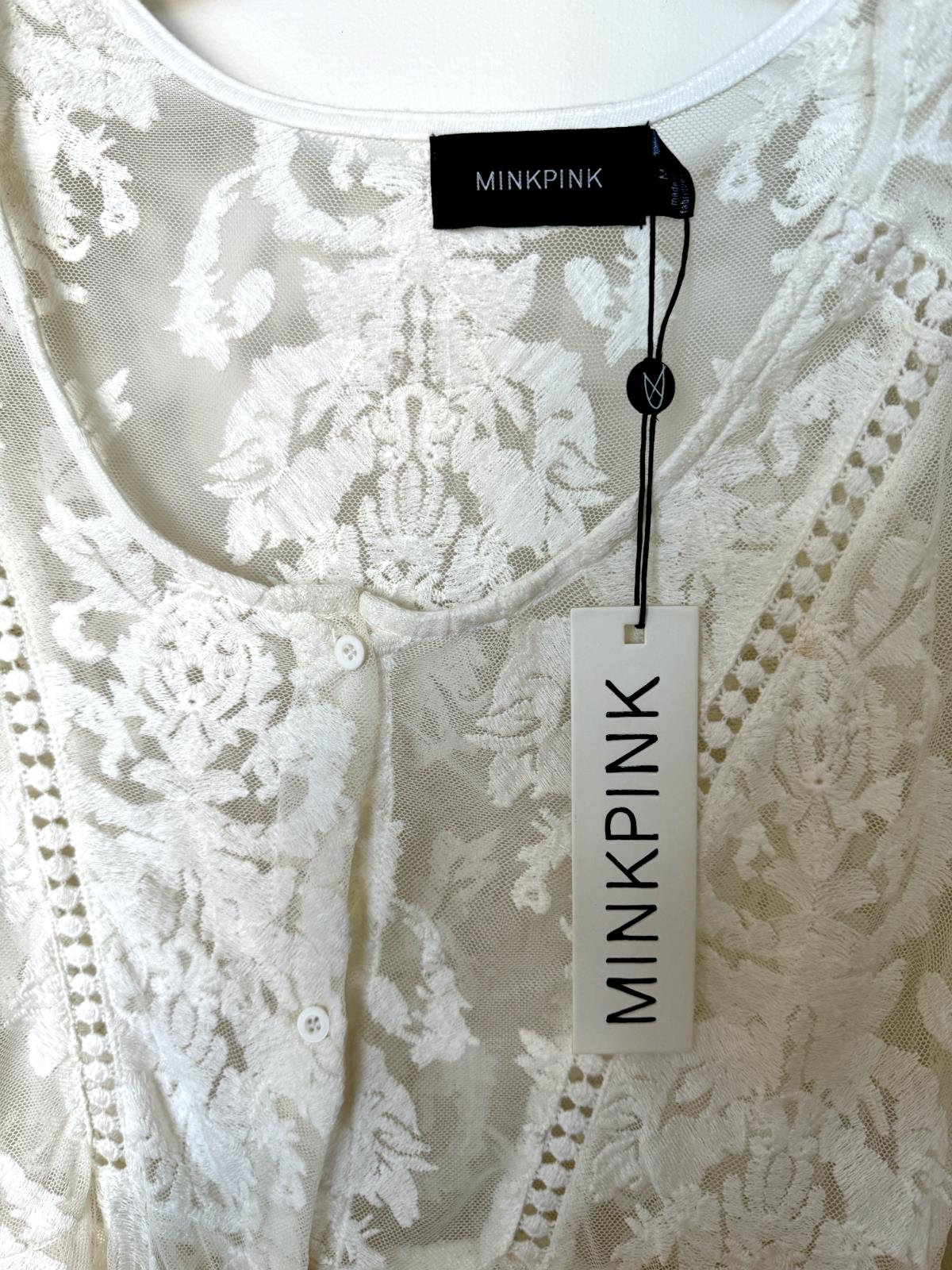 MINKPINK Lace Maxi Dress/Jacket | Button Down, White, Maxi, Long Sleeve, Sz M