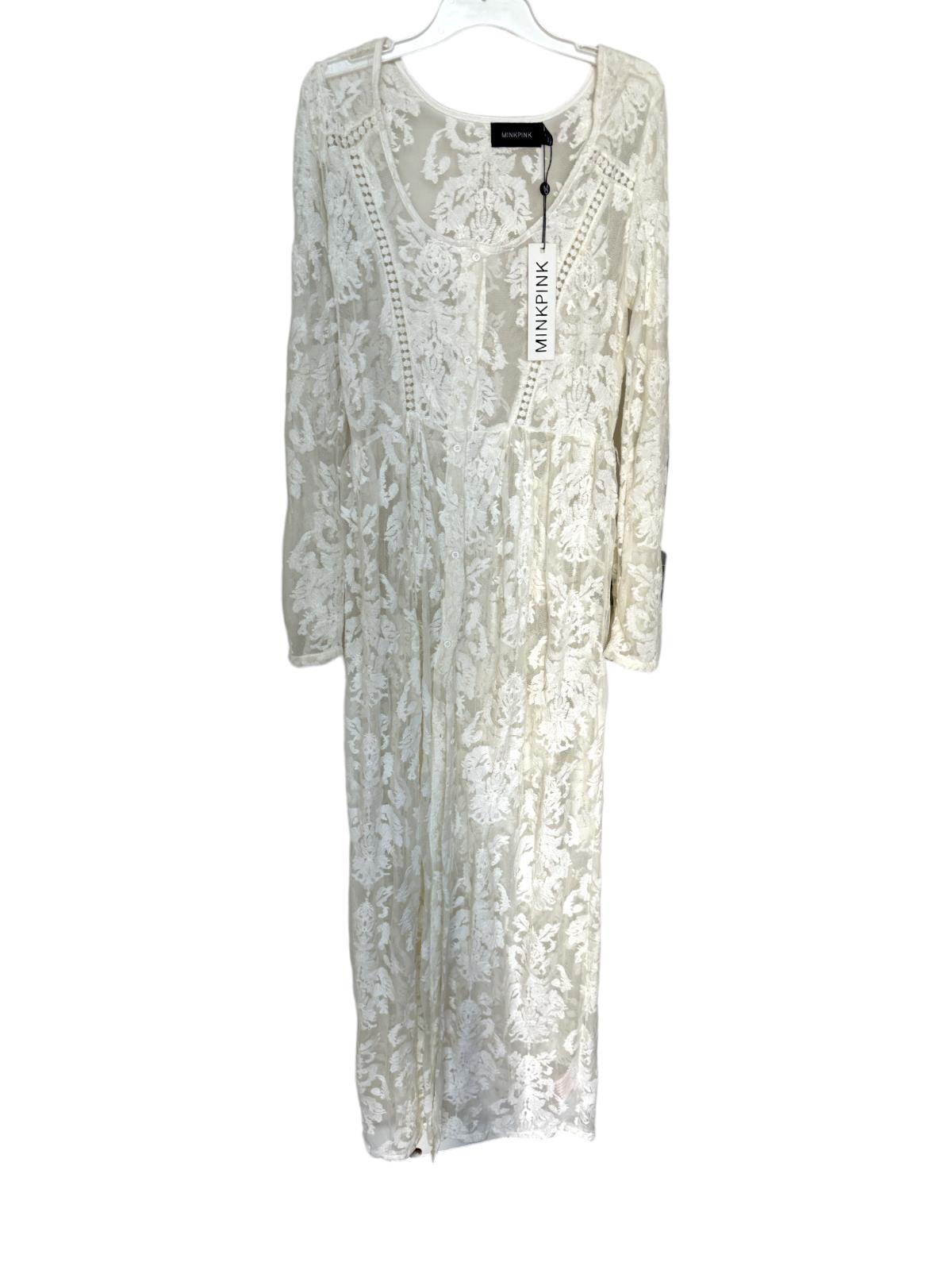 MINKPINK Lace Maxi Dress/Jacket | Button Down, White, Maxi, Long Sleeve, Sz M