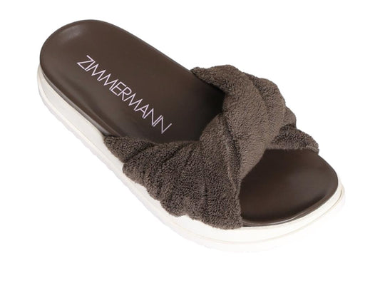 Zimmermann Twisted Towel slide | Chocolate, Leather Sole, Terry Cloth, Sandal