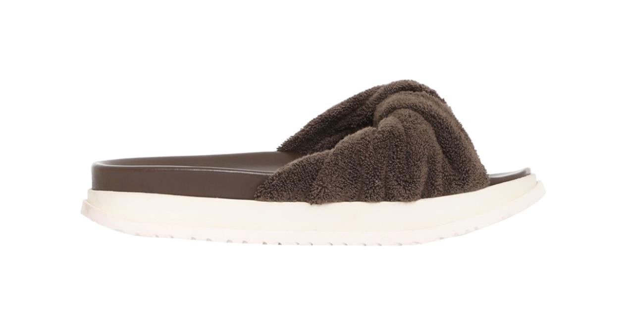 Zimmermann Twisted Towel slide | Chocolate, Leather Sole, Terry Cloth, Sandal