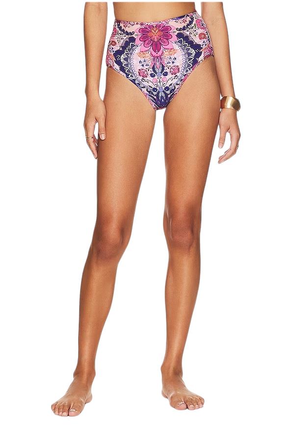 Zimmermann Laurel Ruched High Waisted Pant | Bikini Bottoms, Pink/Purple Floral