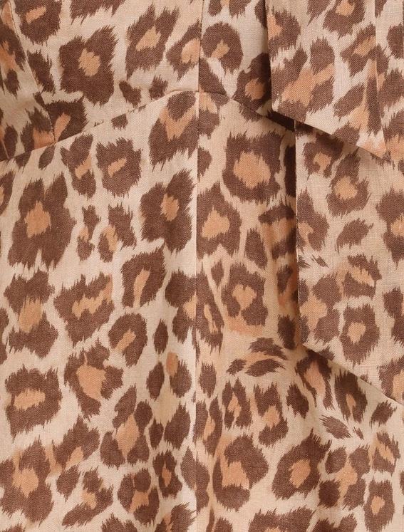 Zimmermann Tie Neck Midi Dress | Toffee Leopard, Short Puff Sleeves, Neck Tie