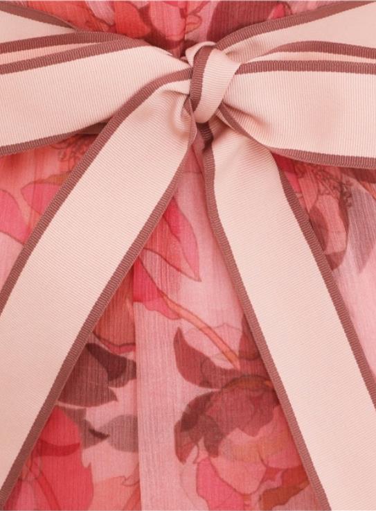 Zimmermann Concert Maxi Skirt, Pink Peonies | Floral, Tie Belt, Silk, High Waist