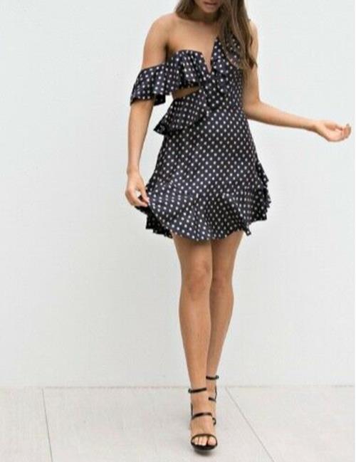 Zimmermann Rife Flounce Dress | Mini Cut Out | Polka Dot | Navy/Mustard $850 RRP