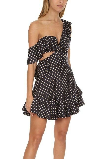 Zimmermann Rife Flounce Dress | Mini Cut Out | Polka Dot | Navy/Mustard $850 RRP