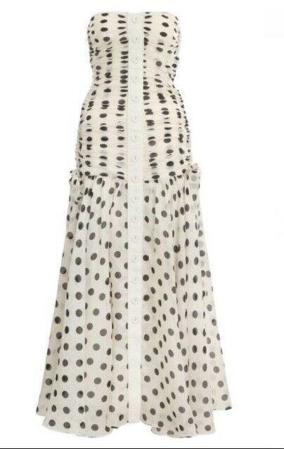 Zimmermann Corsage Ruche Dress | White Pearl & Black Dot | Fit & Flare $1,500 RP