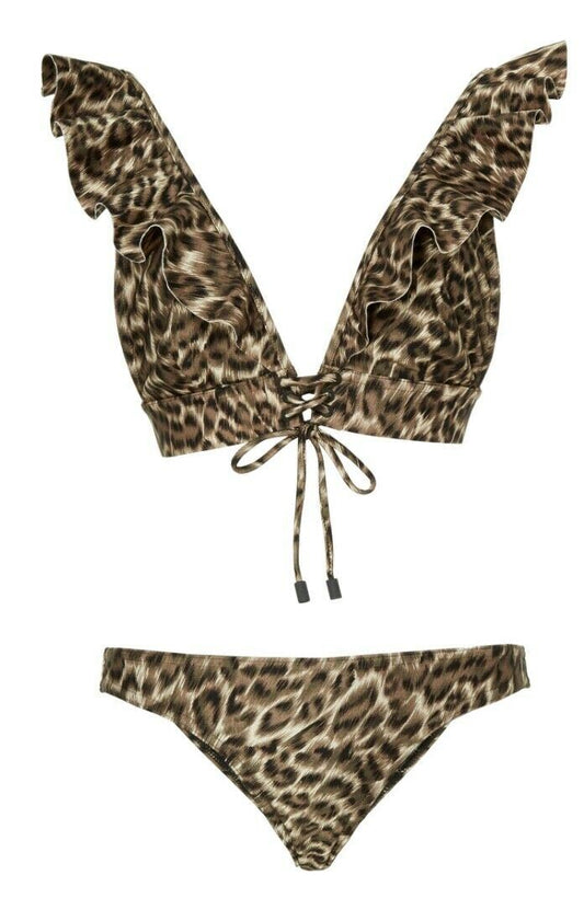Zimmermann Suraya Frill Khaki Leopard Print Bikini Set