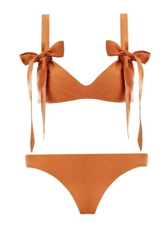 Zimmermann Veneto Scoop Tie Bikini Set | Tobacco, Shoulder Bows, Hipster Bottom