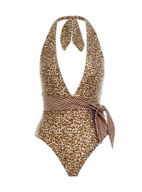 Zimmermann Empire Scarf Tie One Piece Swimsuit|  Spliced Leopard Print