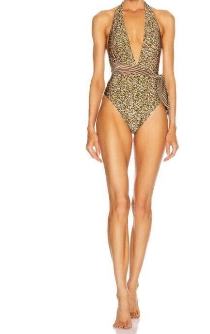 Zimmermann Empire Scarf Tie One Piece Swimsuit|  Spliced Leopard Print