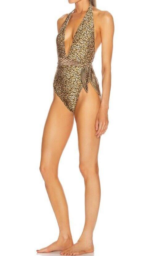 Zimmermann Empire Scarf Tie One Piece Swimsuit|  Spliced Leopard Print