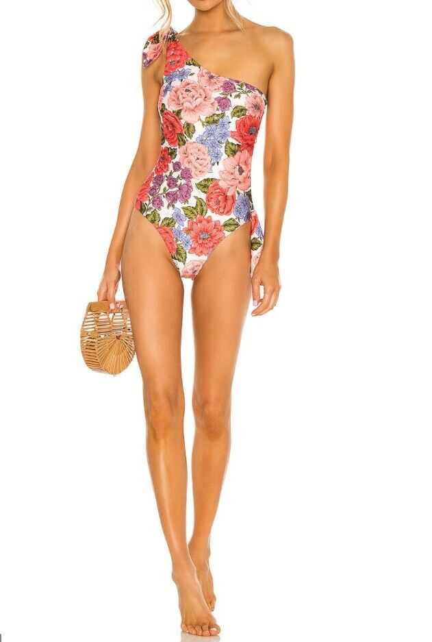 Zimmermann Poppy Tie Shoulder One Piece Swimsuit | Cutout, Floral, One Shoulder