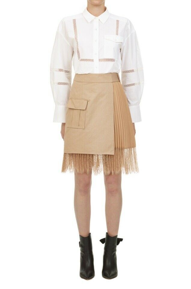 Self Portrait Canvas Wrap Mini Skirt | Utility, Lace, Beige, Pleats, High Waist