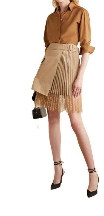 Self Portrait Canvas Wrap Mini Skirt | Utility, Lace, Beige, Pleats, High Waist