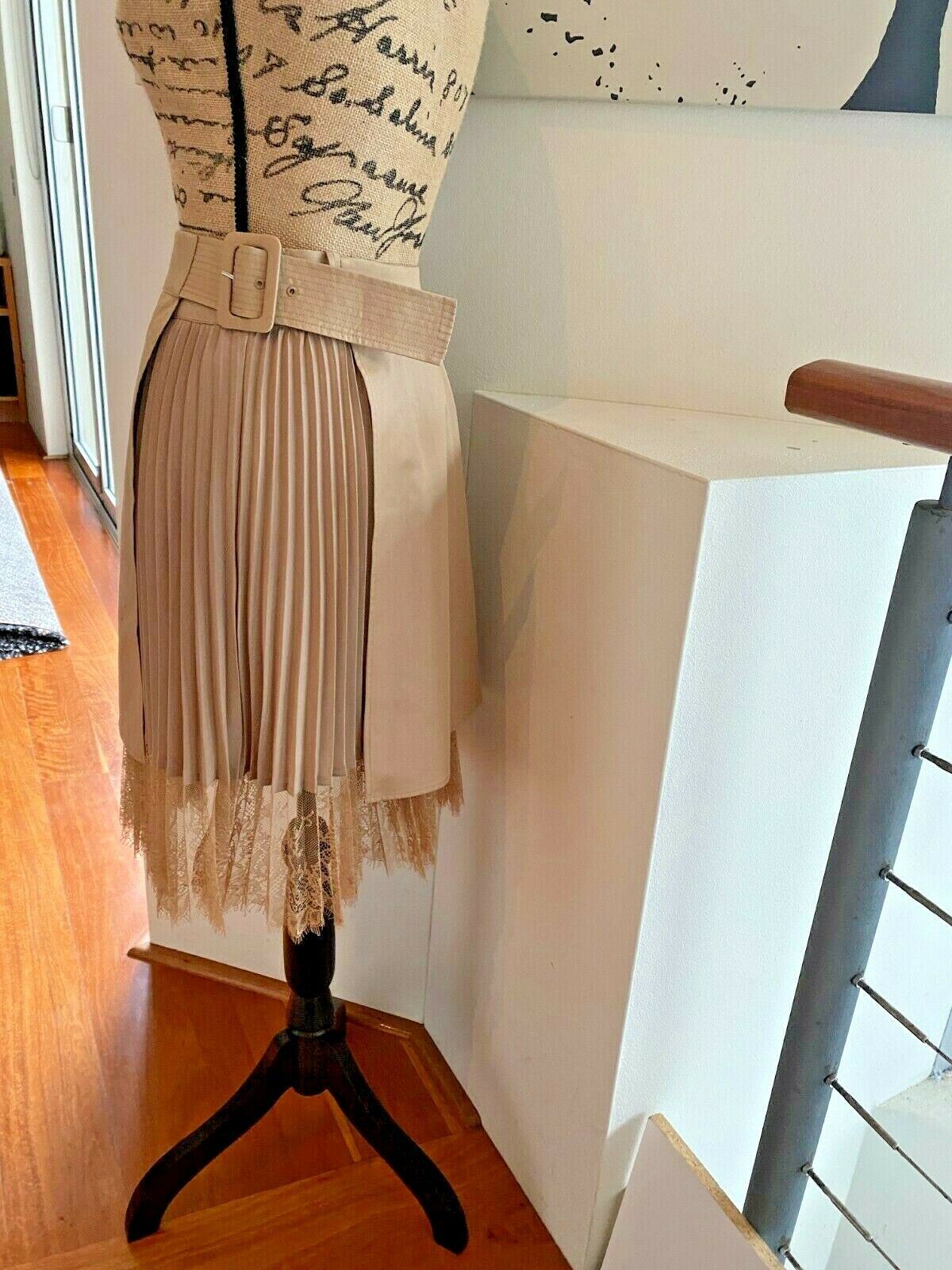 Self Portrait Canvas Wrap Mini Skirt | Utility, Lace, Beige, Pleats, High Waist