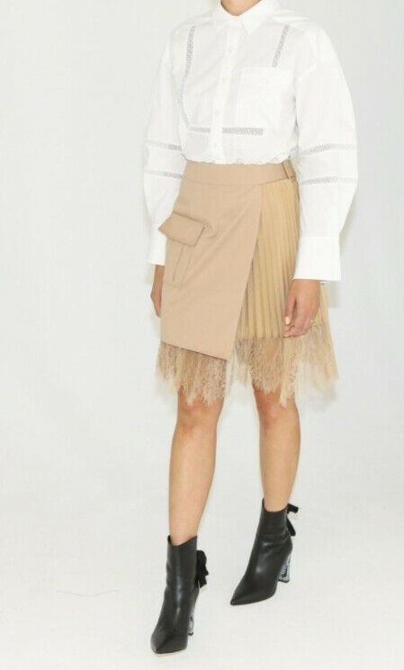 Self Portrait Canvas Wrap Mini Skirt | Utility, Lace, Beige, Pleats, High Waist