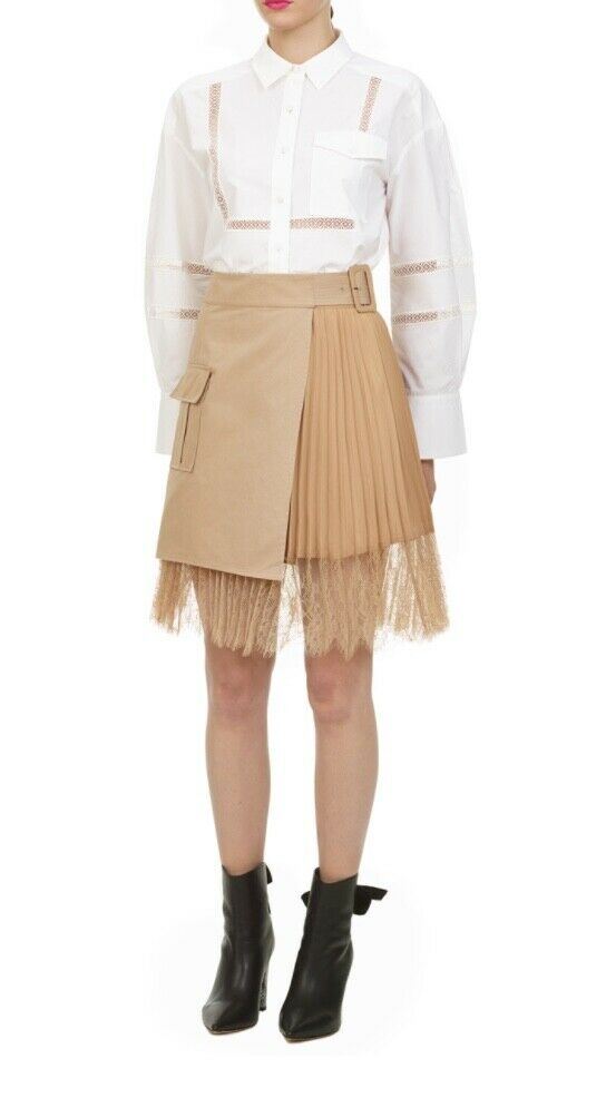 Self Portrait Canvas Wrap Mini Skirt | Utility, Lace, Beige, Pleats, High Waist