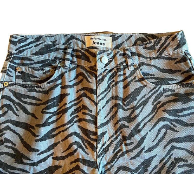 Reformation Julia Jeans size 28 in Zebra Print | Blue/ Black, High Waisted, Crop