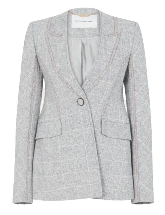 Camilla and Marc Saros Blazer | Stretch Suiting, Checkered, Grey, Faux Lapel