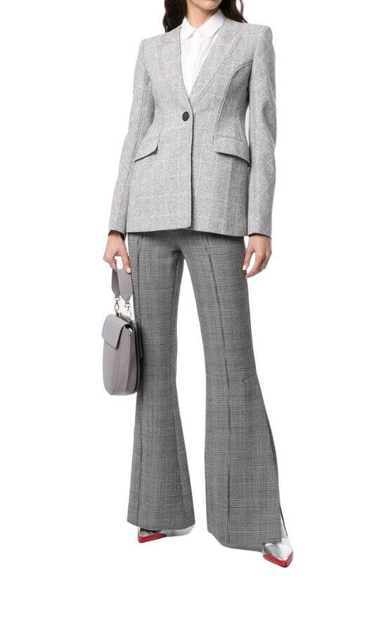 Camilla and Marc Saros Blazer | Stretch Suiting, Checkered, Grey, Faux Lapel