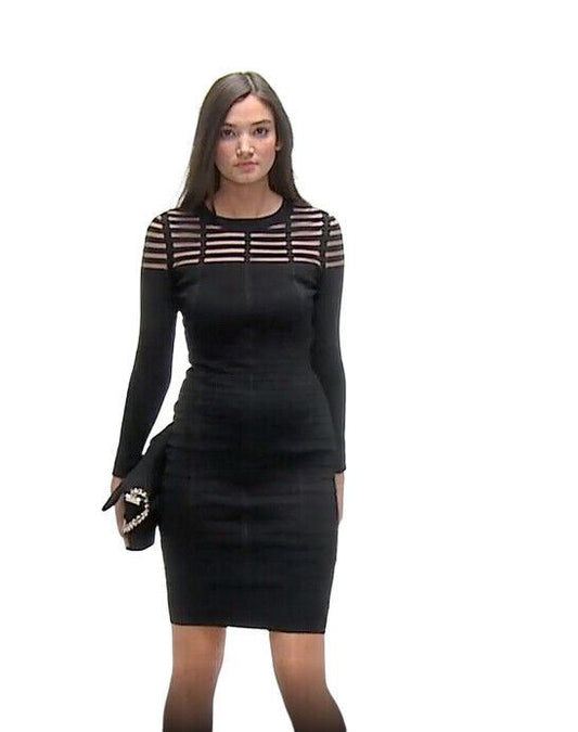 Reiss Felicity Bandage Dress | Black, Bodycon, Stretch, Midi, Sheer, Size 14