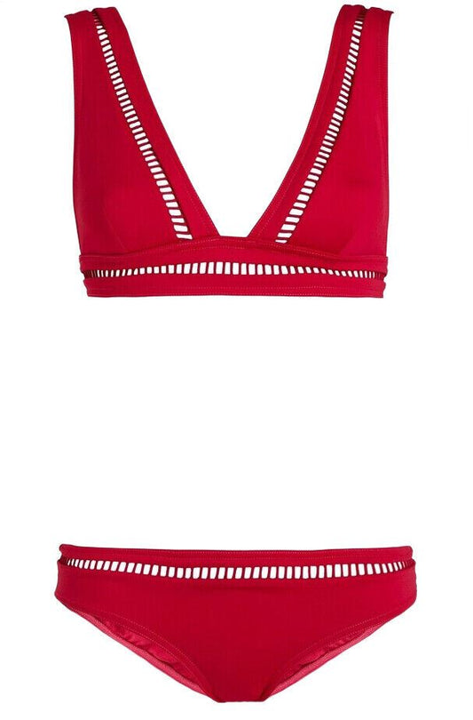 Zimmermann Poppy Ladder Bikini Set | Triangle Top / Hipster, Crimson Pink/Red,