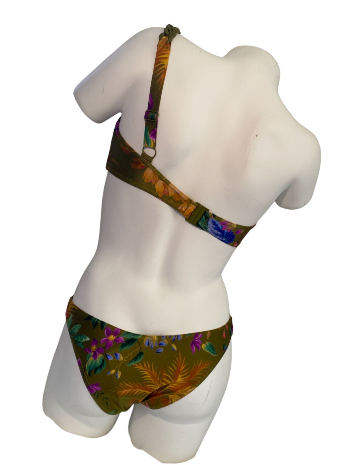 Zimmermann Tropicana Asymmetrical Bikini | One Shoulder, Low Rise, Khaki Floral