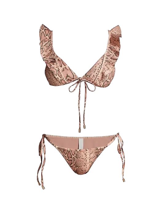 Zimmermann Moonshine Waterfall Frill Bikini | Pink Snake Print, Tie Bottoms