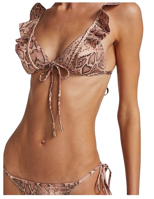 Zimmermann Moonshine Waterfall Frill Bikini | Pink Snake Print, Tie Bottoms