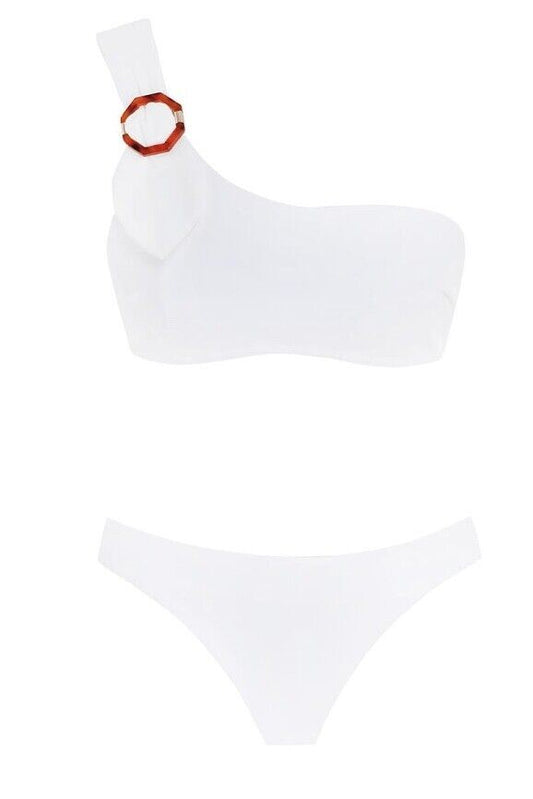 Zimmermann Teddy Buckle  Bikini | One Shoulder, White, Tortoiseshell Clasp